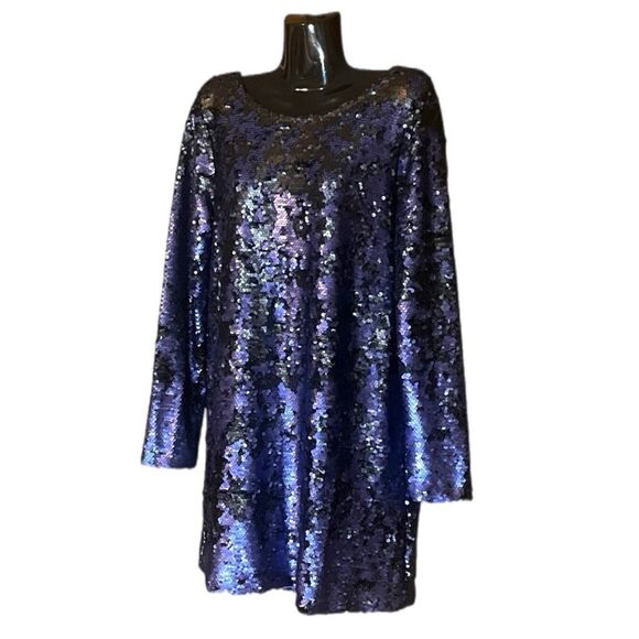 Minkpink Great Escape Blue Sequin Shift Mini Dress Sz M - Picture 1 of 9